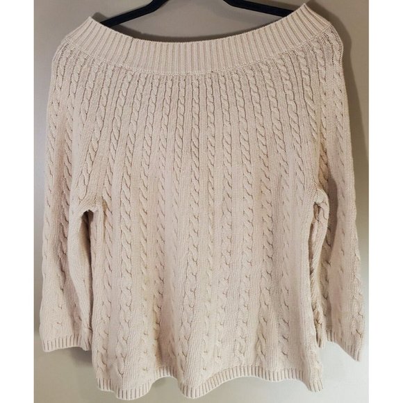Talbots Tan Cable Knit 100% Cotton Wide Neckline Size XL - Picture 4 of 9
